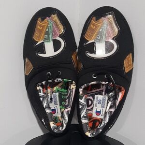 Champion Monopoly Black Slip-On Slippers with Green and Orange Money Print